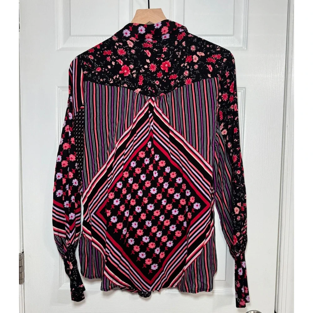 NWT Free People Hazel Womens Floral Stripe Mixed Print Button Down Blouse Small